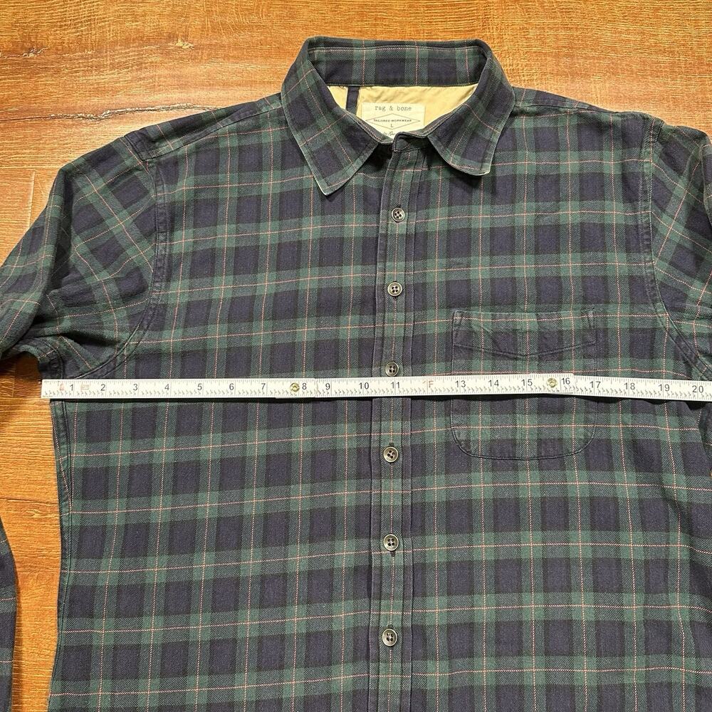 Rag & Bone Workwear Flannel Shirt Mens L Green Tartan Plaid Retro Nature Cotton - Picture 4 of 10